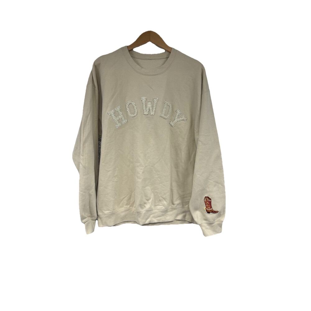 Howdy Western Spellout‎ Sweatshirt Pearl Bling Detail Southern Rodeo Womens M/L?